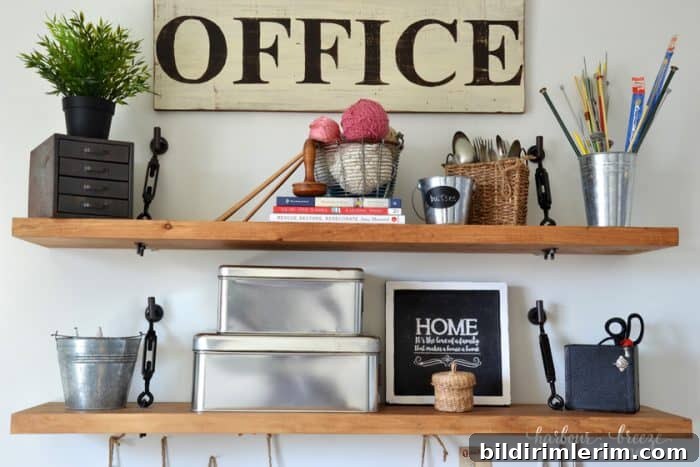 How to Hang Wall Decor: Tips and Practical Hacks 9 floating shelves above a dresser with turnbuckle hardware
