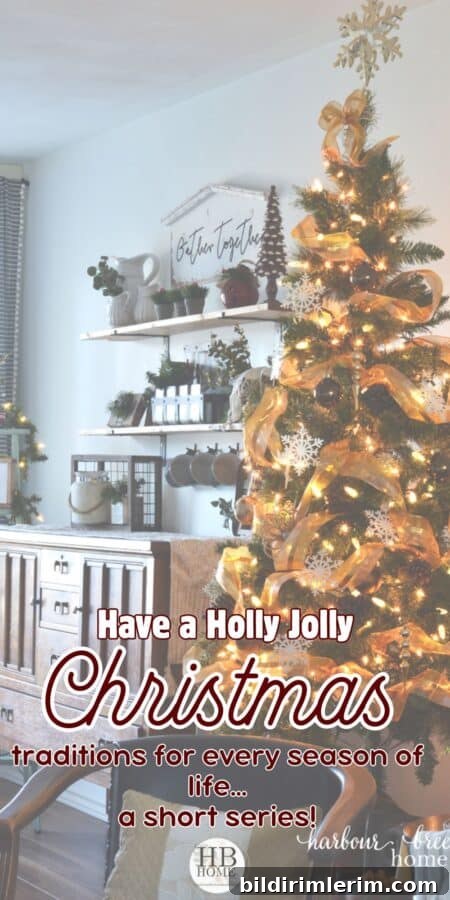 Customize Christmas Year-Round with Cozy Ideas 4 A Christmas tree with twinkle lights captioned "Have a Holly Jolly Christmas - Traditions for every Season of Life - a short series"