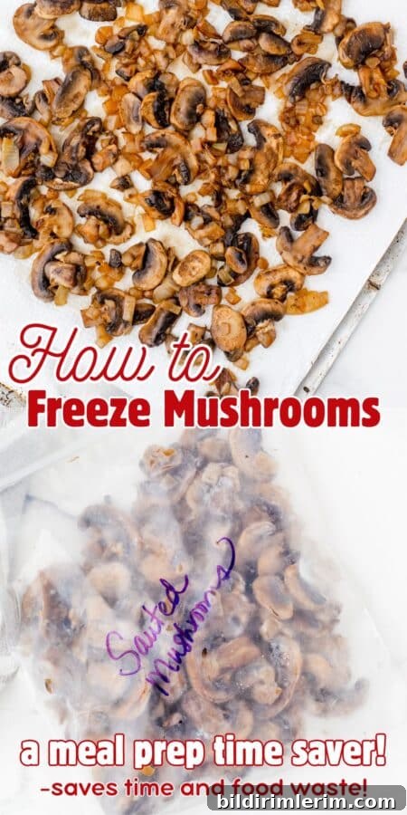 A collage of the process of how to freeze mushrooms