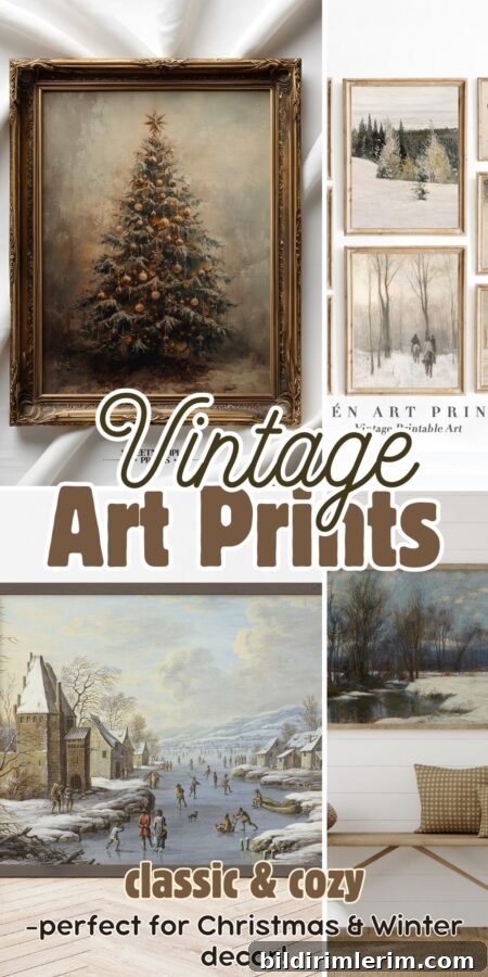 Collage of vintage winter and Christmas prints