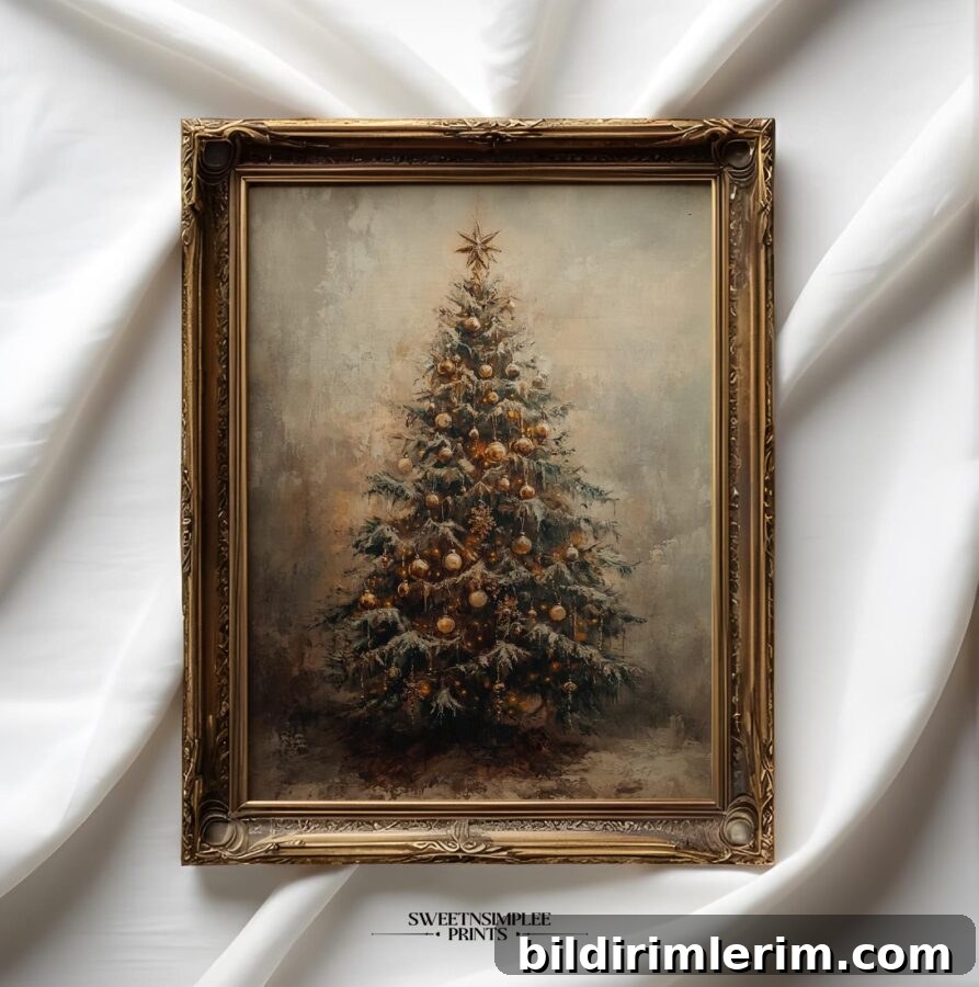 Vintage Christmas tree wall art print in a frame