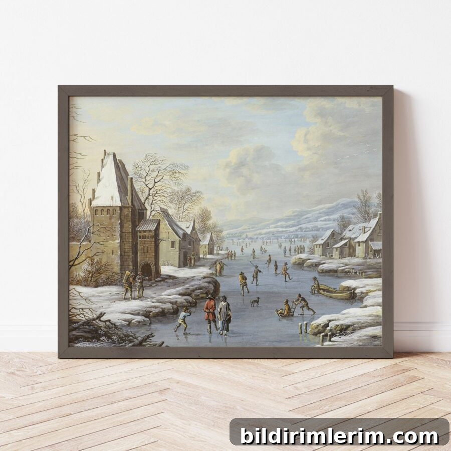 a vintage print of Winter Icing skating wall art in a frame