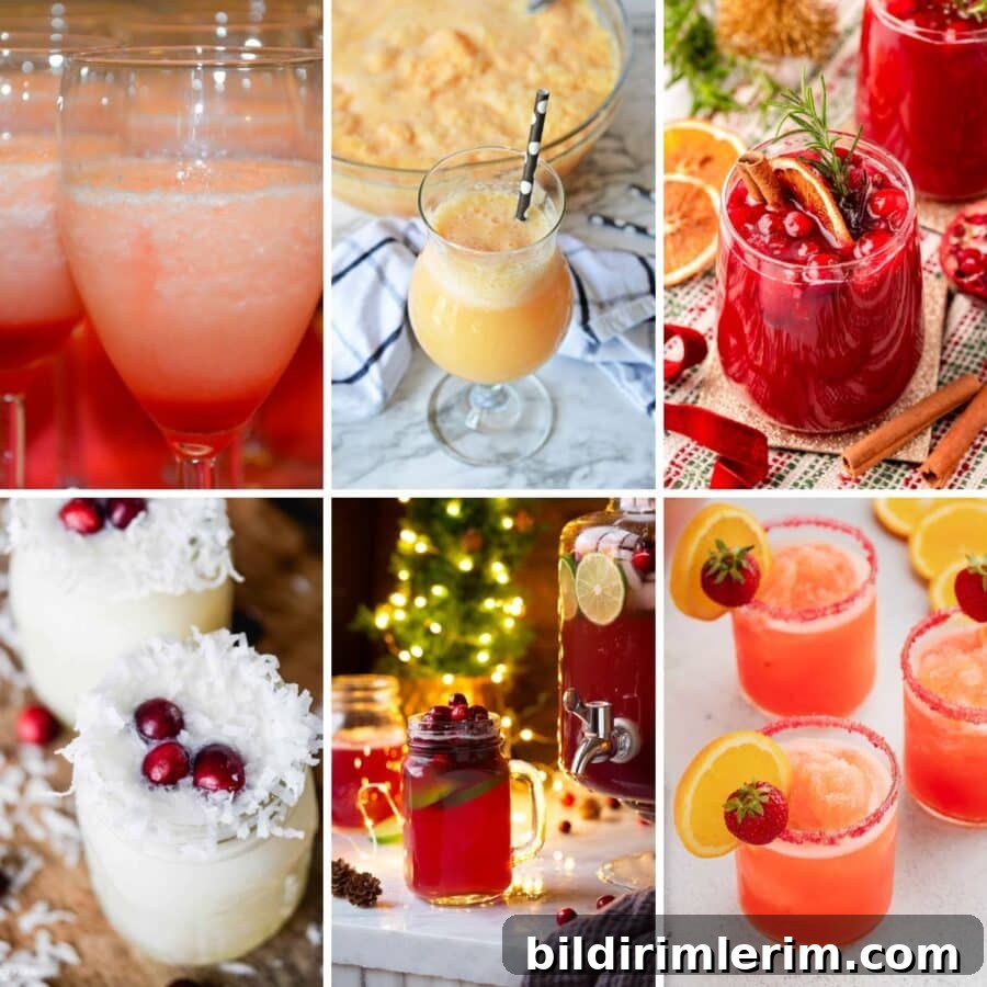 Festive Non-Alcoholic Punch Recipes for Holidays and Parties 2 Collage of 6 non-alcoholic drink recipes for parties and celebrations.
