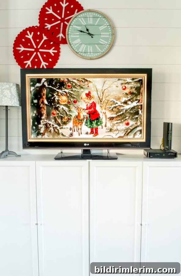 A tv made to look like it is a frame tv with YouTube video art