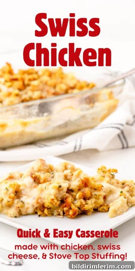 Swiss Chicken Casserole with Savory Stuffing 9 Pinned image for Swiss chicken casserole