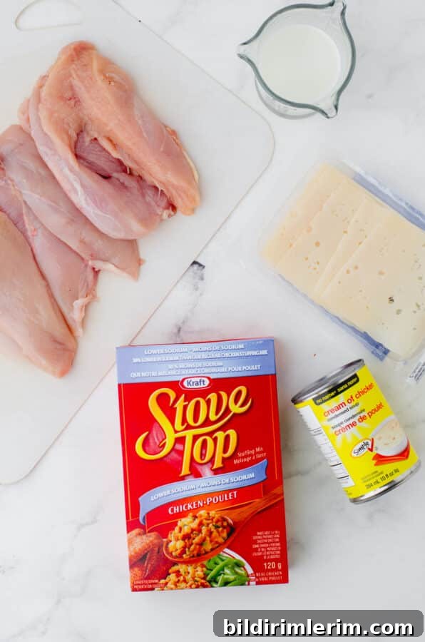 Swiss Chicken Casserole with Savory Stuffing 3 Ingredients for Swiss chicken casserole