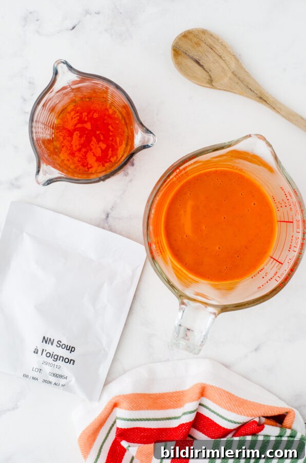 Ingredients for apricot chicken glaze sitting on a counter.