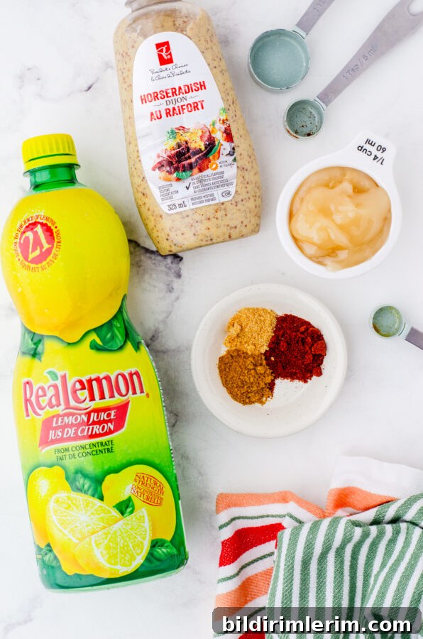Ingredients needed for this honey and spicy mustard marinade recipe.