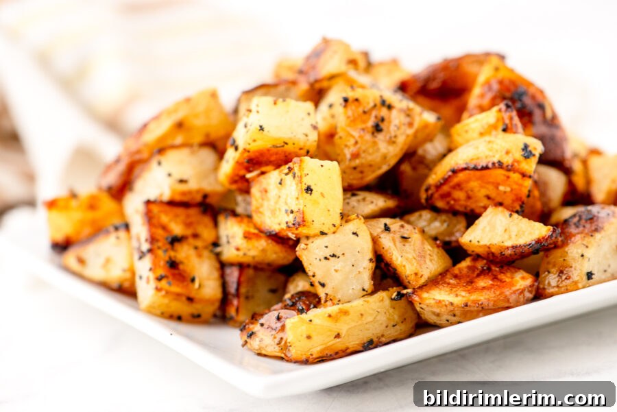 Crispy Oven-Roasted Diced Potatoes Recipe 2 Roasted Diced Potatoes on a serving platter