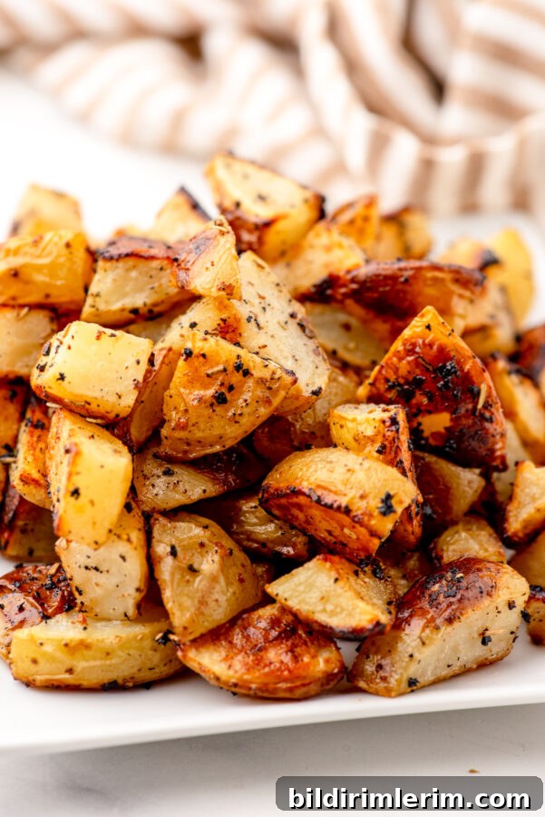 Crispy Oven-Roasted Diced Potatoes Recipe 3 Roasted Diced potatoes on a plate