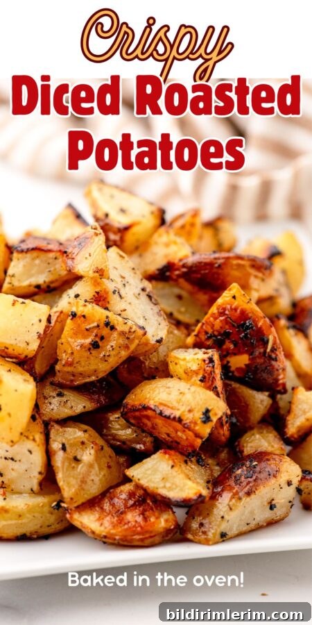 Crispy Oven-Roasted Diced Potatoes Recipe 8 Close up of crispy roasted diced potatoes