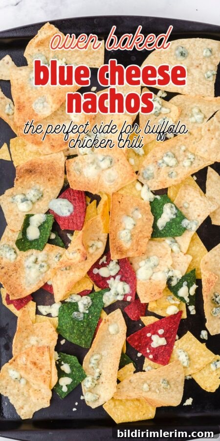 Close up of baked blue cheese nachos