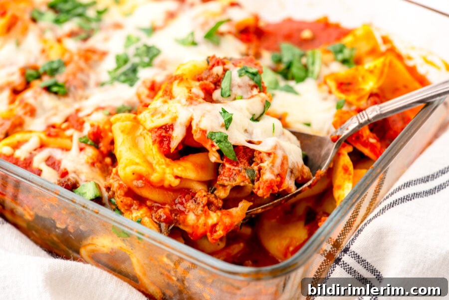 Baked tortellini casserole baking in the oven
