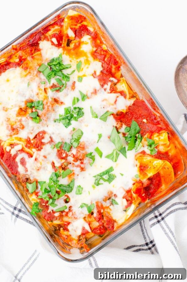 Baked tortellini casserole ready to serve