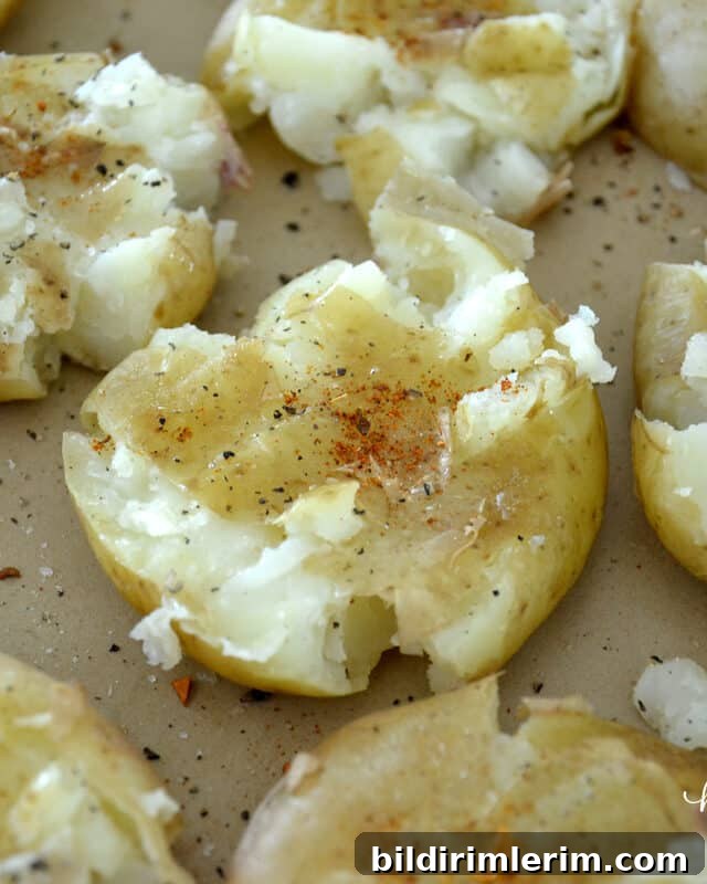 Crispy Smashed Potatoes Recipe with Garlic and Herbs 5 Smashed baby potatoes with spices before baking