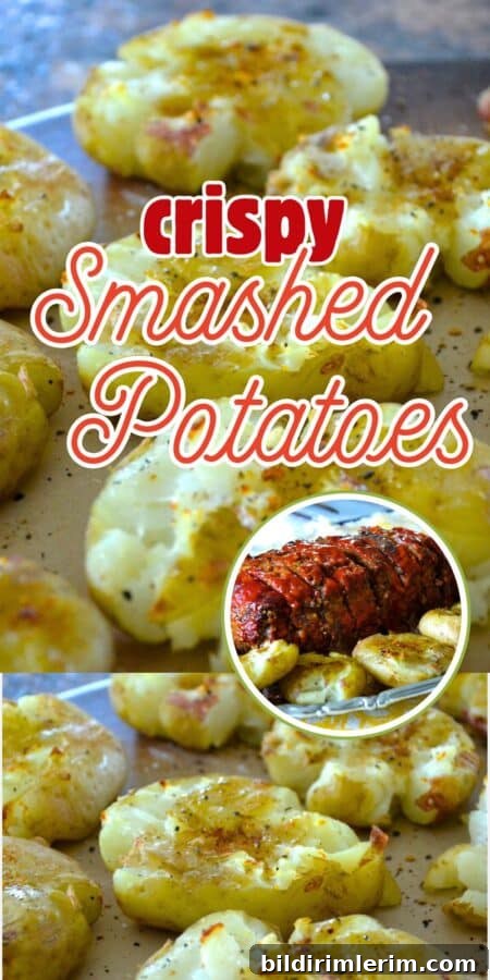 Crispy Smashed Potatoes Recipe with Garlic and Herbs 8 Collage of crispy smashed potatoes