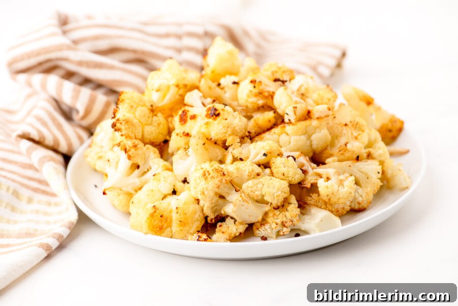 Roasted cauliflower on a serving platter.