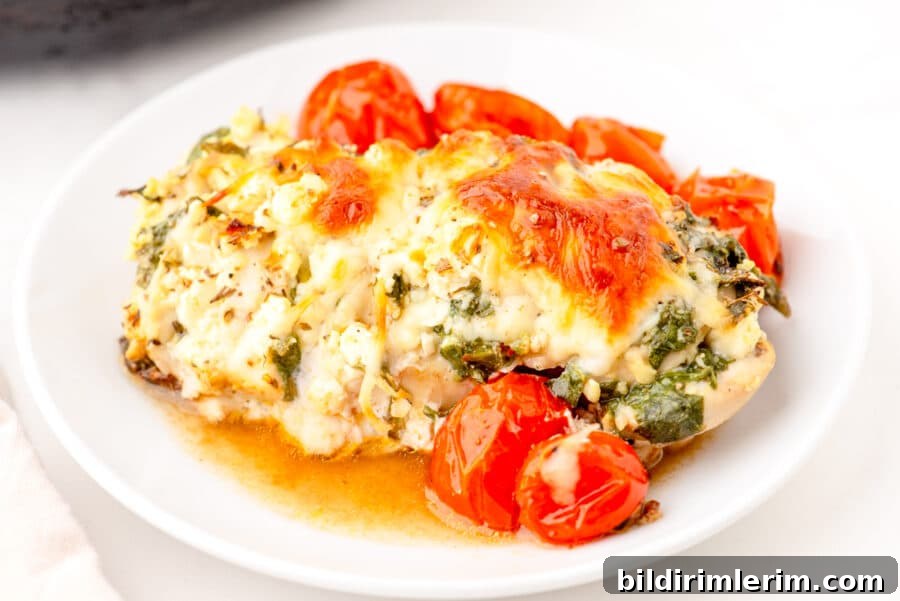 Spinach and feta hasselback chicken with baked tomatoes