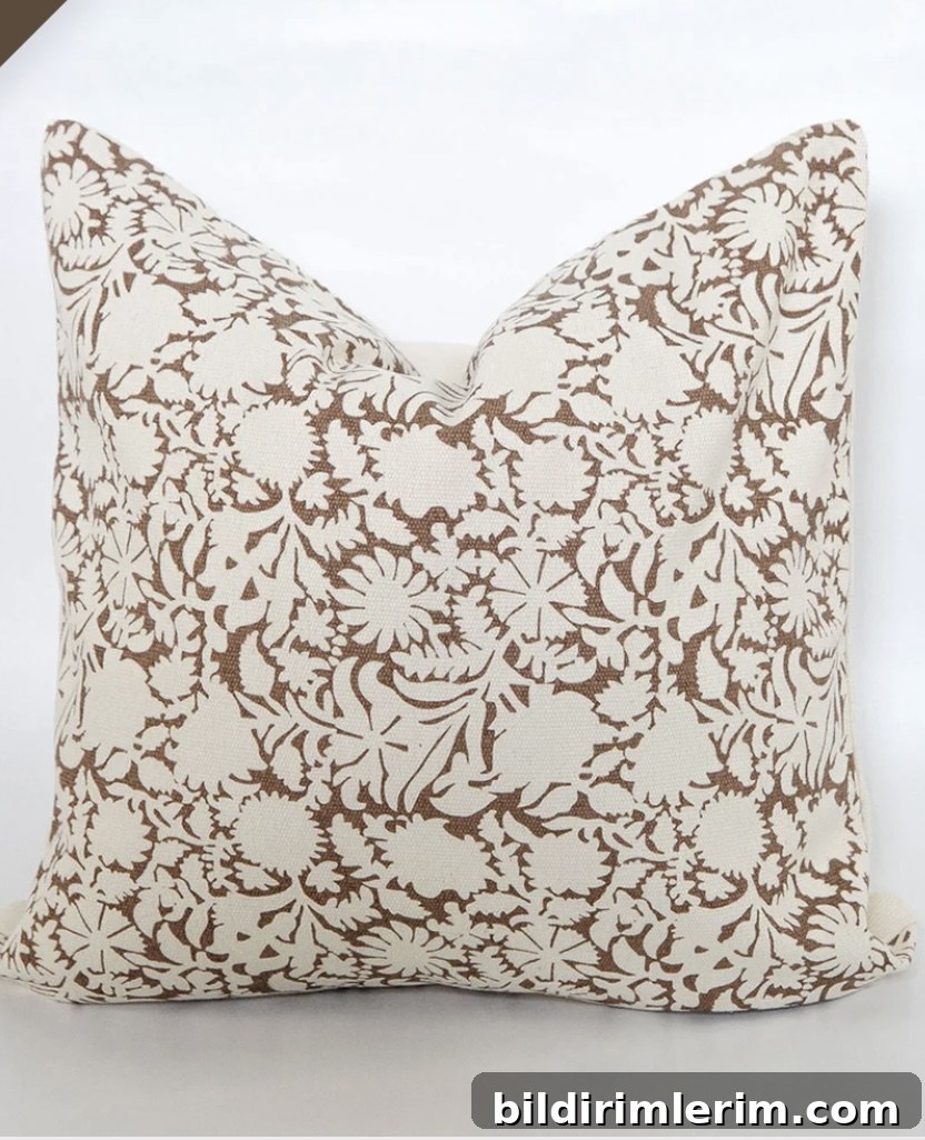 Brown Floral Cotton Pillow Cover