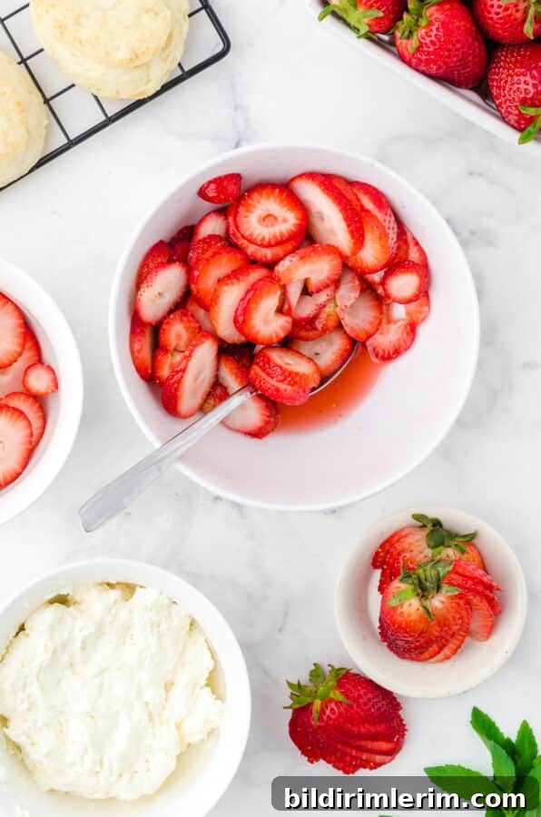 Ingredients needed for strawberry shortcake in a jar