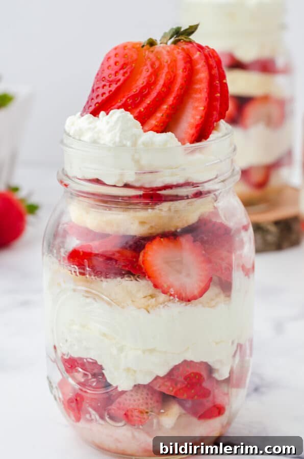 Layered mason jar strawberry shortcake