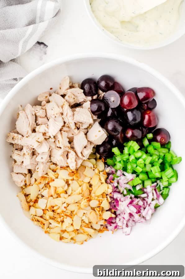 Chicken salad ingredients in a bowl
