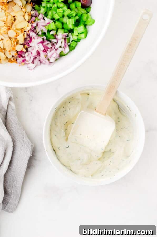 Chicken salad dressing mixed together in a bowl