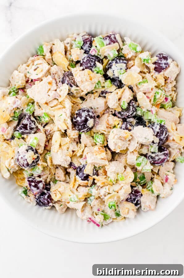 Chicken salad transferred to serving bowl and chilled