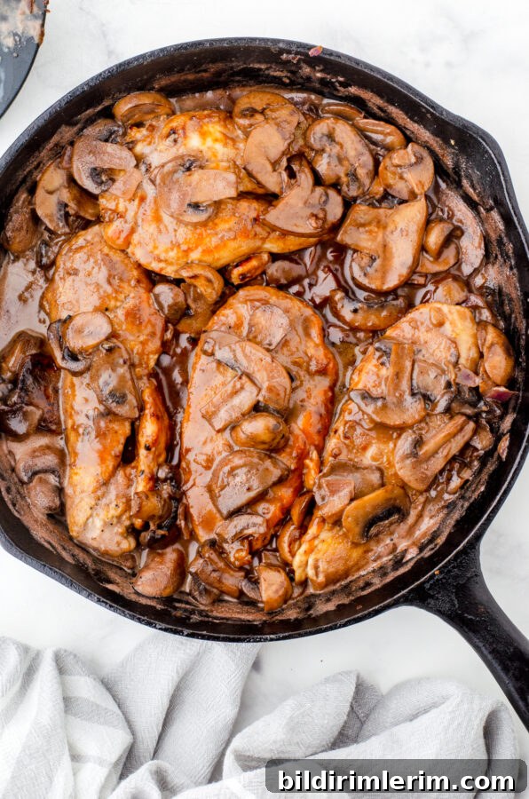 Finished chicken marsala in skillet