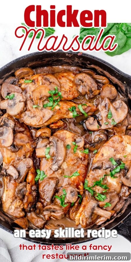 A pan of chicken marsala ready to serve