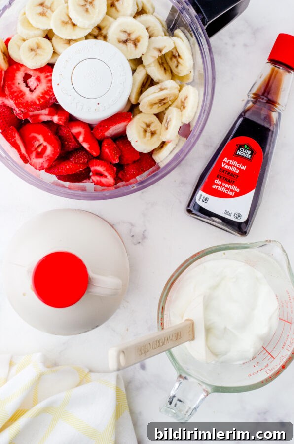 Homemade Strawberry Banana Frozen Yogurt in a Food Processor 3 Ingredients for frozen yogurt: fruit, yogurt, vanilla and maple syrup