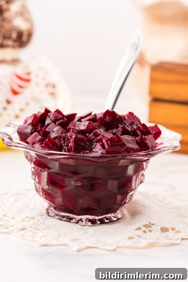 Harvard beets in a serving bowl