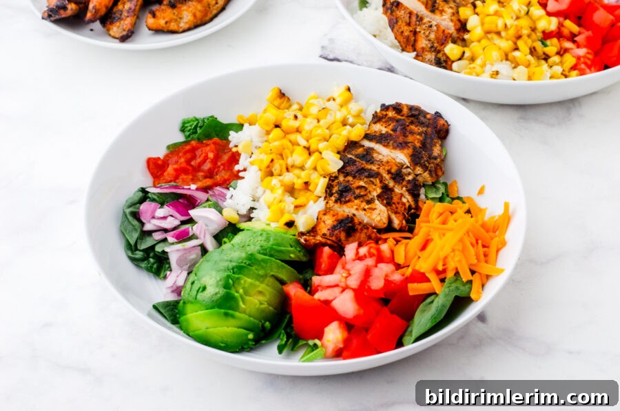 Build Your Own Mexican Chicken Rice Bowls Recipe 2 a finished bowl of mexican chicken rice bowl