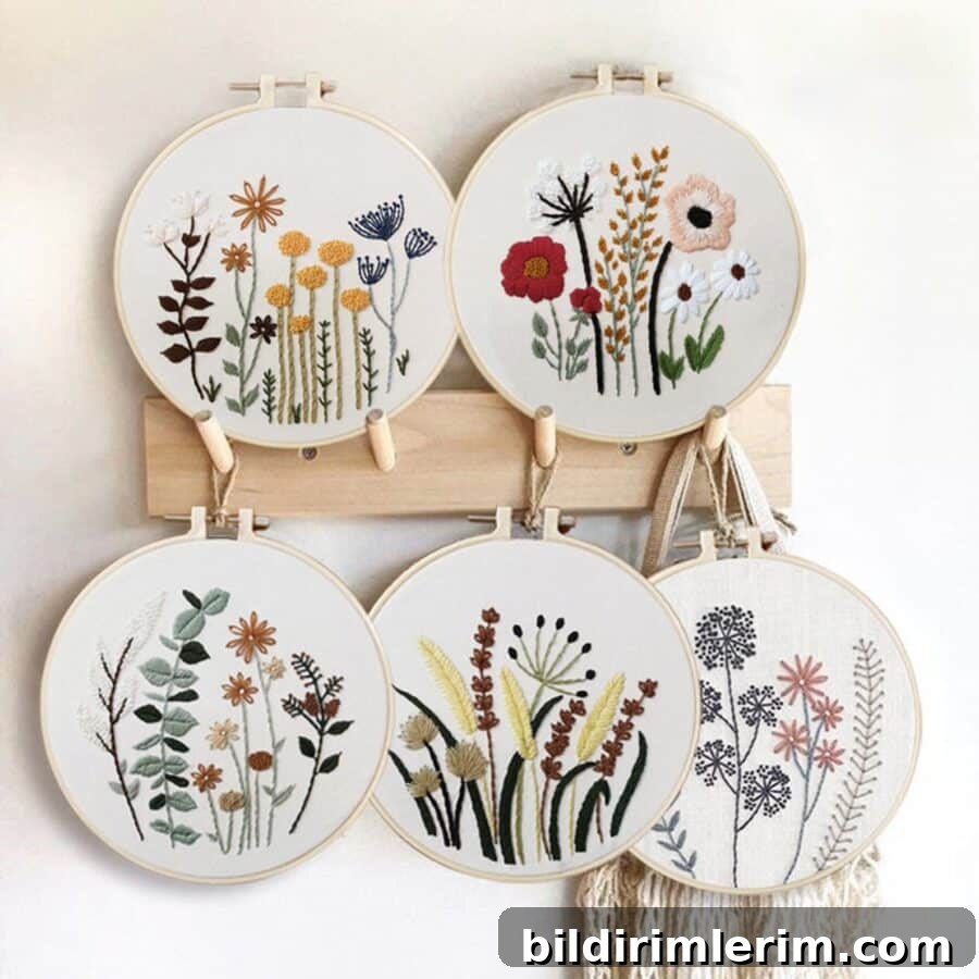 embroidery kits featuring flowers