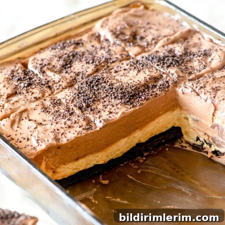 Pan of Oreo peanut butter lush dessert