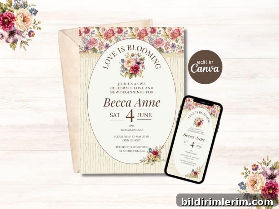 Romantic garden bridal shower invitations preview