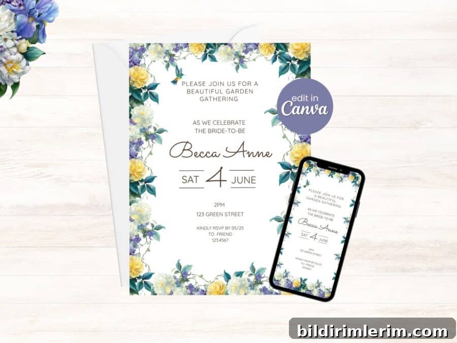 English garden bridal shower invitations preview