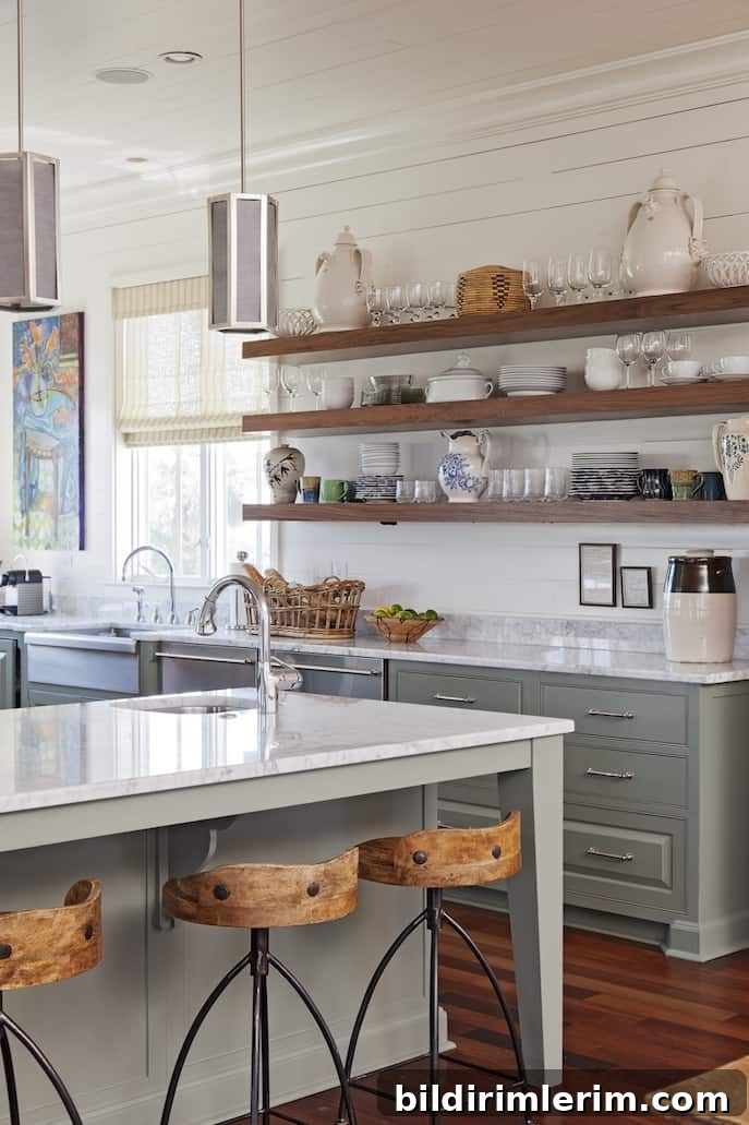 Paint Colors for Small Kitchens Gray and White Kitchen with Wood shelving