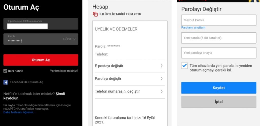 Android netflix hesap şifresi değiştirme