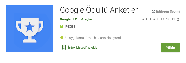 Google Ödüllü Anketler Para kazandıran uygulamalar