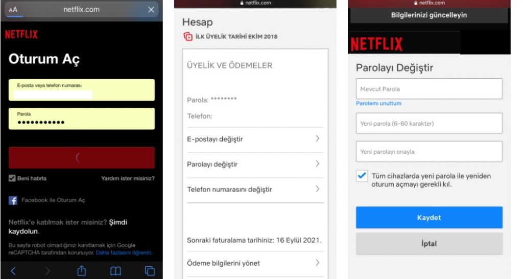 iphone netflix şifre değiştirme